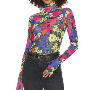 AFRM Zadie Mesh Turtleneck in Neon Night Garden - Size M